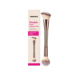 TORVIKX Dual Head Makeup Brush Professional Synthetic Fiber Bristles For Powder Blush Contour Face Cosmetic Beauty Tool