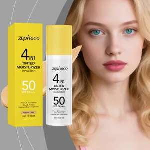 Zephoco 4 In 1 Crema Idratante Colorata Protezione Solare SPF 50 PA+++ Colore Naturale Fondotinta Impermeabile Correttore Donna