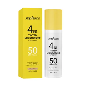 Crema idratante colorata 4-in-1 Zephoco protezione solare SPF 50 con flacone e confezione
