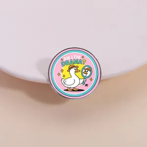 Funny Cartoon Animal Duck Zinc Alloy Brooch Badge Round Inscribed Letters Enamel Lapel Pin Creative Decorative Jewelry Pin For Backpack Clothes