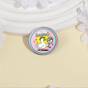 Funny cartoon duck enamel pin badge with AM I THE DRAMA text on round metal brooch