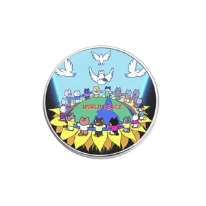 Round world peace enamel pin metal badge featuring cute cartoon cats and white doves
