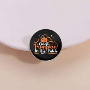 Vintage Zinc Alloy Round Halloween Pumpkin Brooch Badge Cute Letter Enamel Pin Jewelry Accessories For Backpack Decoration Unisex