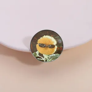 Divertido Broche de Girasol con Gafas de Sol Aleación de Zinc Retro Redondo Cuadrado Insignia de Planta Animada Pin de Solapa