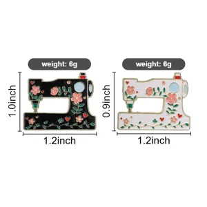 Specification detail of black and white floral sewing machine pins with size markers