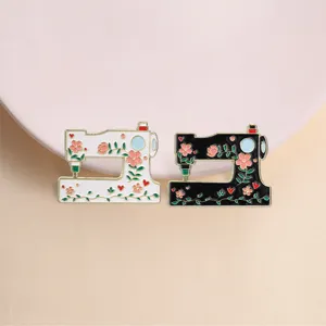 Vintage Floral Sewing Machine Brooch Enamel Zinc Alloy Badge For Handmade Lovers Clothes Bag Hat Pin Accessory Jewelry Gift