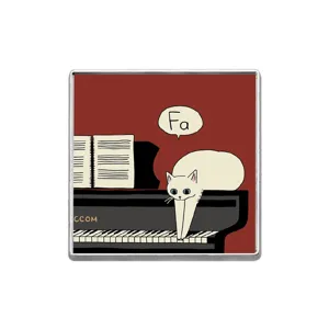 Creative cartoon white cat playing piano enamel pin badge with music note illustration