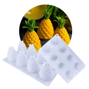Detailed view of 8-cavity pineapple silicone mold for 3D fruit mousse cakes and candles