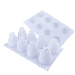 Detailed view of 8-cavity pineapple silicone mold for mousse cake and candle making