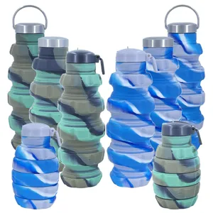 Creative camouflage hand grenade shaped collapsible silicone water bottles for sports use
