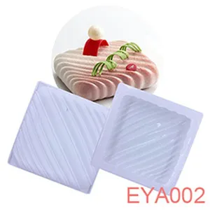 Square silicone mousse cake mold, white 3D textured baking tool for DIY French desserts.