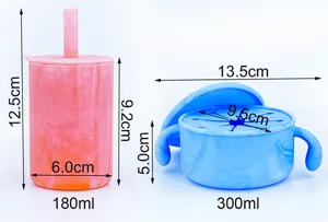 Detailed dimension and capacity chart for silicone baby straw cup and training cup