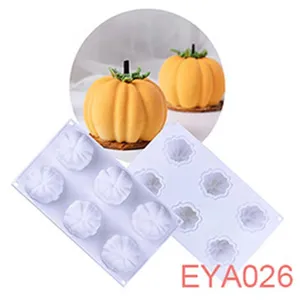 Silicone 3D pumpkin cake mold for DIY French mousse baking, flexible white dessert kitchen tool.