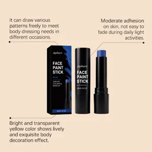 Detailansicht des blauen Zephoco Gesichtsmalstifts mit englischen Produktbeschreibungen