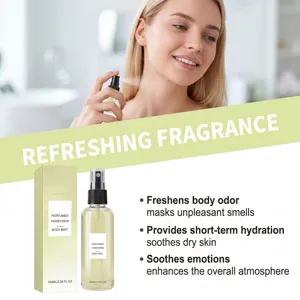 Detail van verfrissende Honeydew Body Mist 100ml met fles en verpakking in gebruik