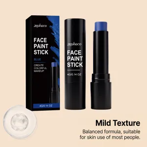 Detail des blauen Zephoco Gesichtsmalstifts mit milder Textur und eleganter Verpackung