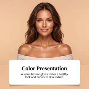 Détail de l'huile scintilleuse pour le corps bronzé montrant une texture de peau éclatante.