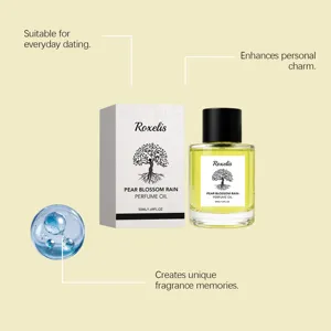 Pear Blossom Rain perfume oil 50ml bottle and elegant packaging for daily dating