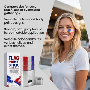 Detailansicht des Flaggen-Schminkstifts mit Modell, das ein US-Flaggendesign zeigt