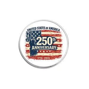 Commemorative US 250th Anniversary metal pin badge featuring flag and Statue of Liberty