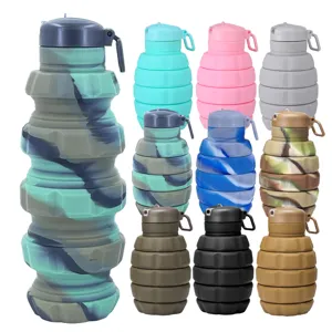 Creative Grenade Shaped Collapsible Silicone Water Bottle Portable Foldable Camouflage Sports Kettle Outdoor Travel Gym Cup