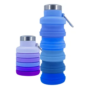 Portable collapsible silicone water bottle with carabiner for outdoor sports activities