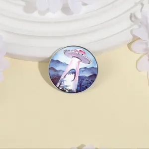 Χαριτωμένη μεταλλική καρφίτσα με σχέδιο UFO και δεινοσαύρου