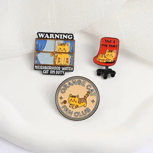 Leuke oranje kat geëmailleerde speldjes cartoon metalen broche badge kleding cadeau