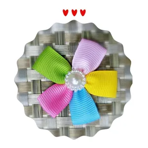 Bunter Schleifenblume aus Ripsband mit Perle für DIY-Haarschmuck Zubehör