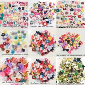 Sortierte gemischte handgemachte Stoffblumen und Schleifen für Haarschmuck und DIY-Bekleidungszubehör