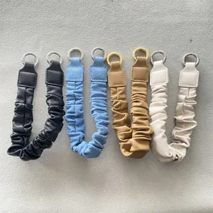 Modisch Gerafft Stoff Kunstleder Handy Handgelenkschlaufe Anti-Verlust Handtaschen Kette Dekoration Federring Haken Kordel Schmuck