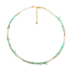 Collier en pierre naturelle vert menthe avec perles irrégulières et accents dorés