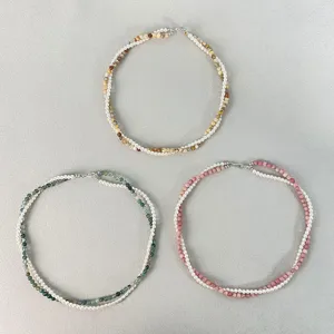 Collana da Donna a Doppio Strato in Perle Artificiali Elegante Girocollo Geometrico in Rame Galvanico Gioielli a Catena