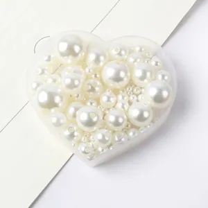 ABS Perlen lose in Herzschachtel DIY Basteln Schmuck Zubehör Accessoires Set neu