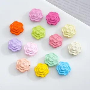 Colorful alloy camellia flower beads diy loose beads for bracelet necklace jewelry making parts