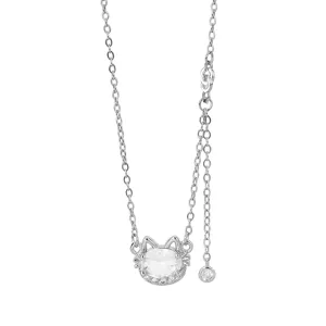 Elegante collar de gato en tono plateado con colgante de piedra de circonita clara para mujer