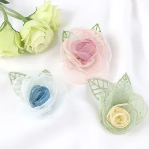 Handmade organza rose flower accessories, DIY hairwear corsage clothing supplies.