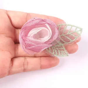 Handmade organza rose flower DIY hair accessory brooch clothing craft supply for decorative use