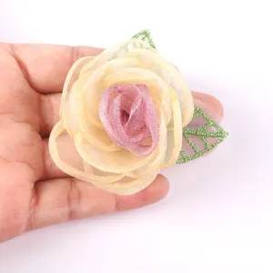 Handmade organza camellia flower DIY hair accessory corsage craft material yellow pink