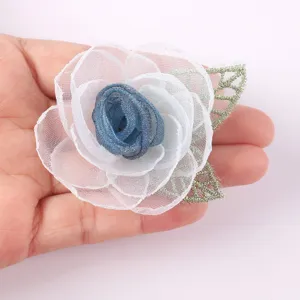 Handmade organza flower patch DIY camellia applique for clothing accessories and corsage