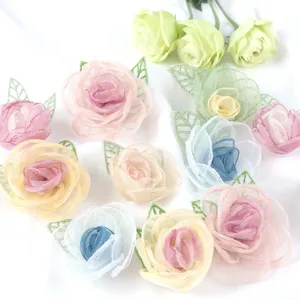 Handmade Organza Burnout Flower DIY Hair Accessory Clothing Trims Camellia Rose Flower Craft Supplies