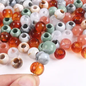 Detalle de cuentas de acrílico jaspeado de 12 mm con agujeros grandes para joyería DIY