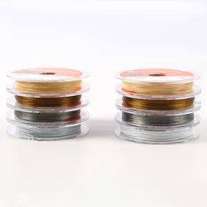 Close-up detail of stainless steel DIY jewelry wire, nylon coated beading cord, multi colors.
