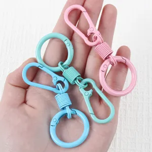 Colorful metal spring keychain carabiner set, durable baking paint ring for keys and bags.