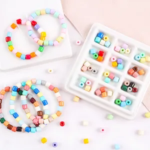 Colorful 6mm barrel beads and handmade DIY bracelets detailed view, perfect for crafting.