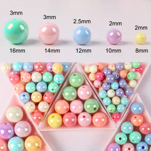 Size detail for macaron acrylic AB round beads with diameters ranging from 8mm to 16mm