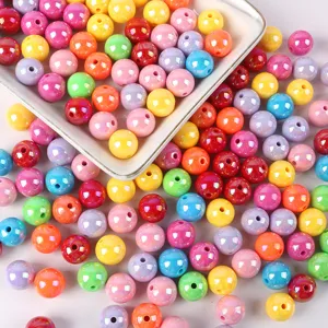 Acrylic AB Round Beads Macaron Plated Colorful Beads For DIY Phone Chain Bracelet Jewelry Making Accessories Loose Beads