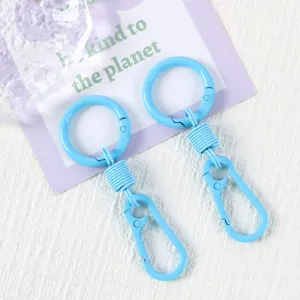 Blue spring keychain metal carabiner clip bag charm for keys and backpack accessories.