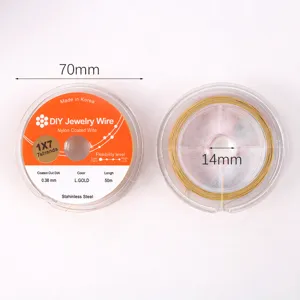 Nylon coated jewelry wire detail, 0.38mm 50m golden stainless steel beading cord spool.