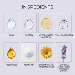 Gedetailleerde cosmetische ingrediënteninfographic met veilige actieve formule-extracten.